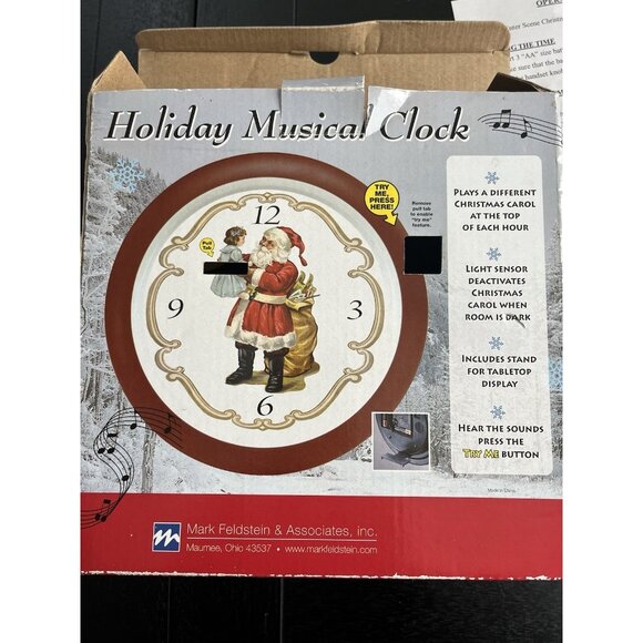 Mark Feldstein Christmas Carols Musical Clock Plays Different at Hour New in Box - Picture 6 of 8